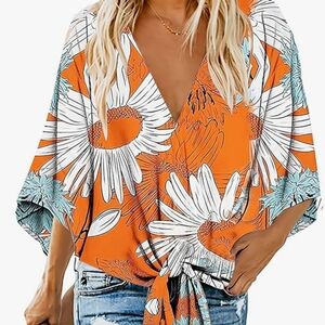 Floral Orange Women's Top Size XL